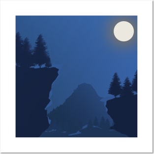 Midnight Forest Moon Scenery Posters and Art